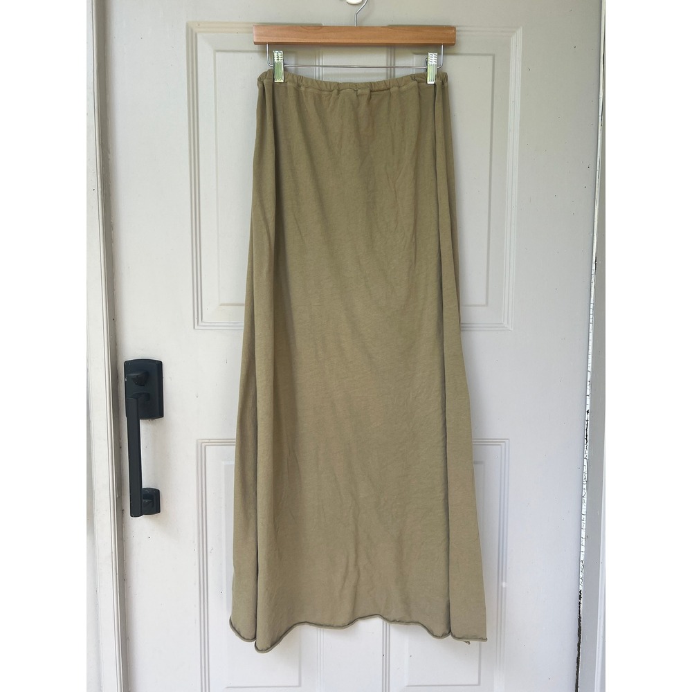 CP Shades Maxi Skirt Womens‎ M Olive Green Cotton Jersey Raw Hem USA Earthy Boho - Picture 2 of 5